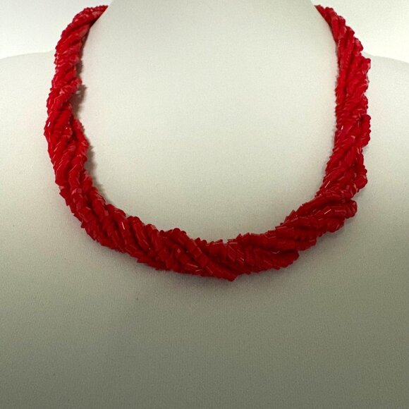 Vintage Red Bohemian Glass Bead Necklace Multi Strand Statement Jewelry - Picture 2 of 6